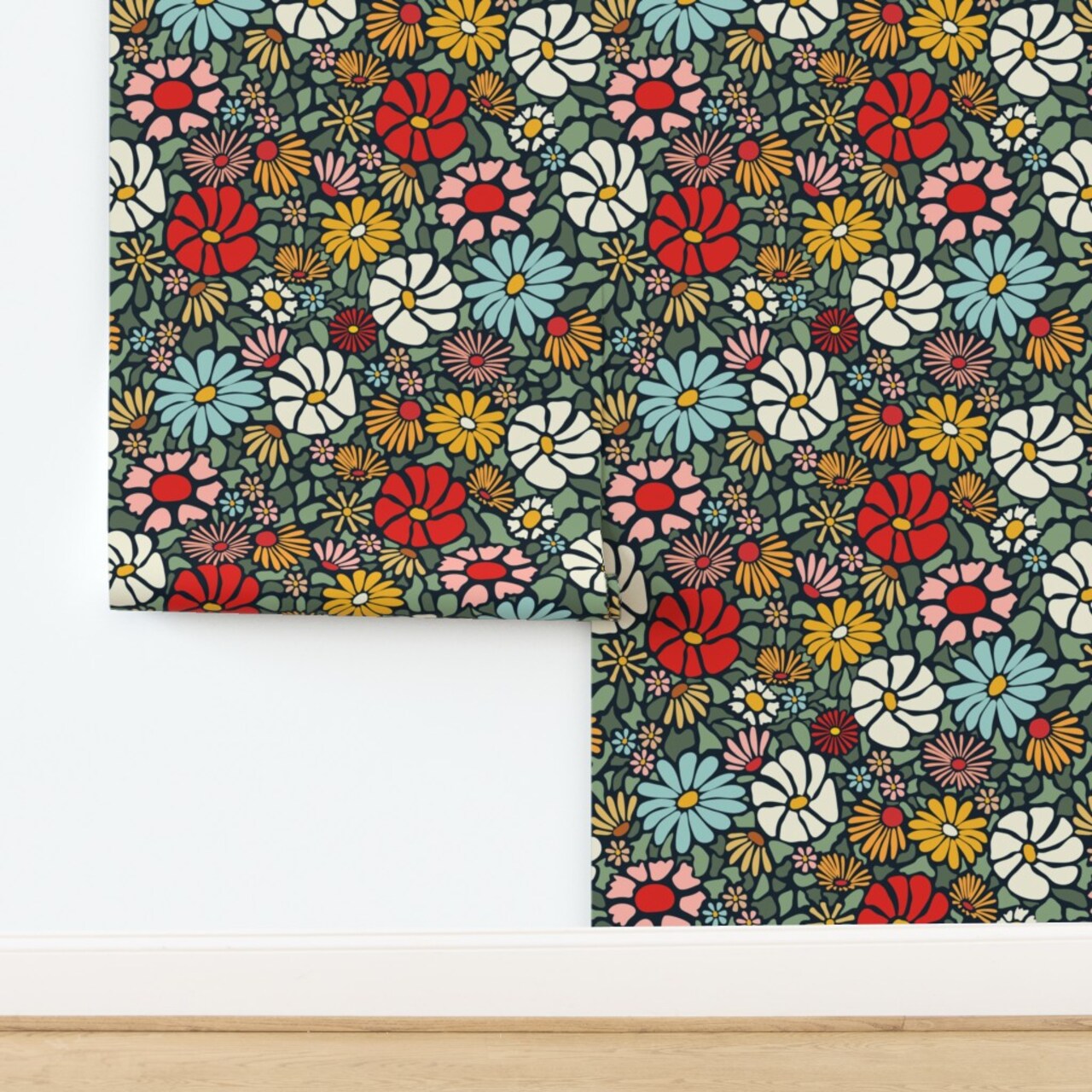 Retro Modern Bold Floral 70S Bohemian Botanical Flowers Daisy Groovy Vibrant Mcm Midcentury Large Scale Custom Removable Wallpaper by Spoonflower Peel & Stick Wallpaper 2FT Wide